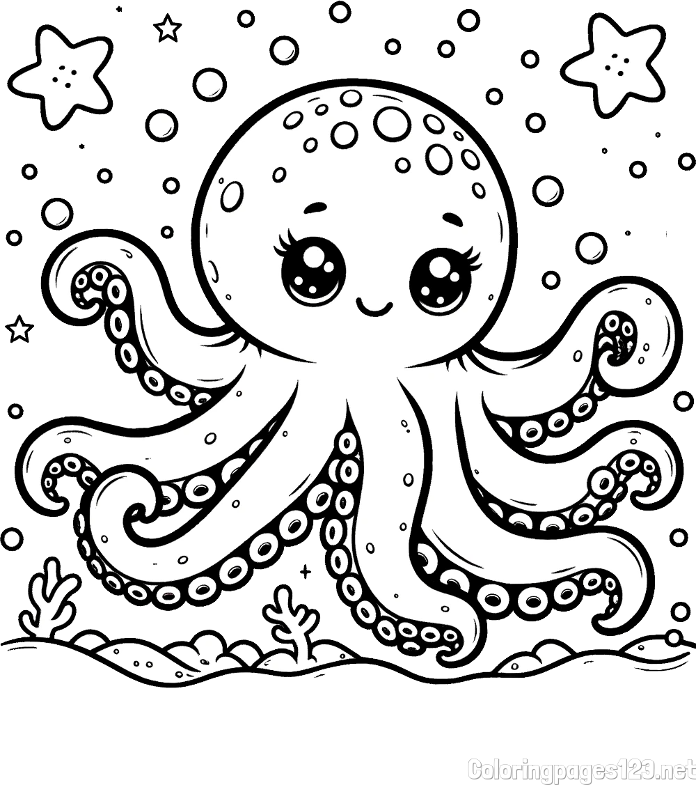 Coloring Page of an Octopus in the Sea