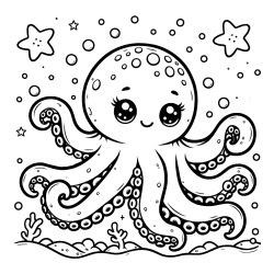 Coloring Page of an Octopus in the Sea