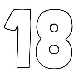 Coloring Page of Number Eighteen (18)