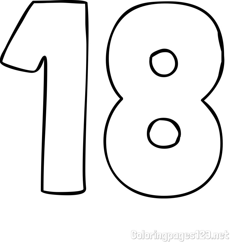 Coloring Page of Number Eighteen (18)