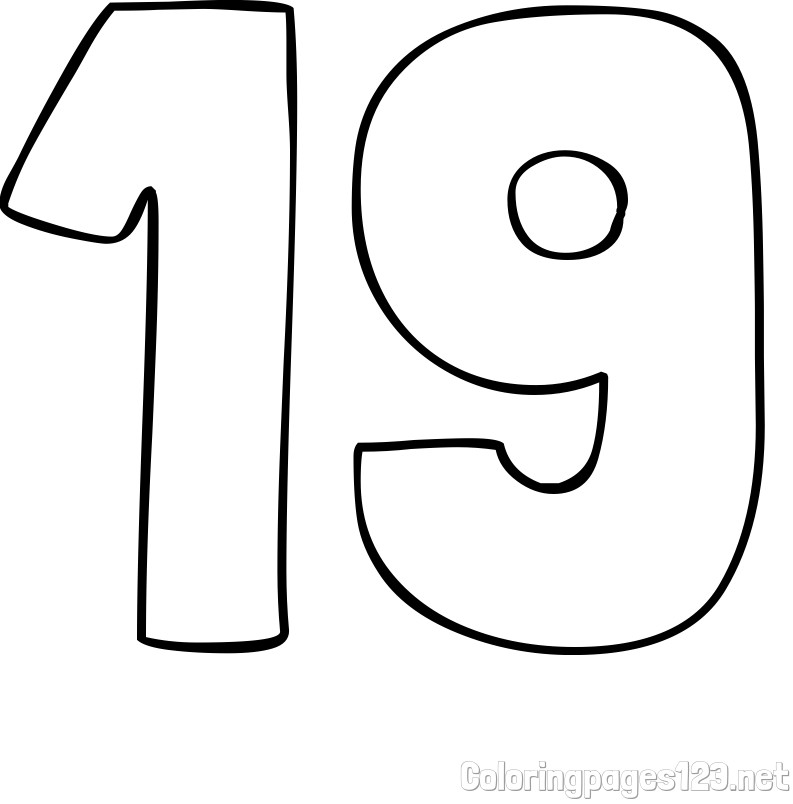 Coloring Page of Number Nineteen (19)