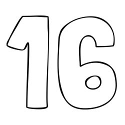 Coloring Page of Number Sixteen (16)