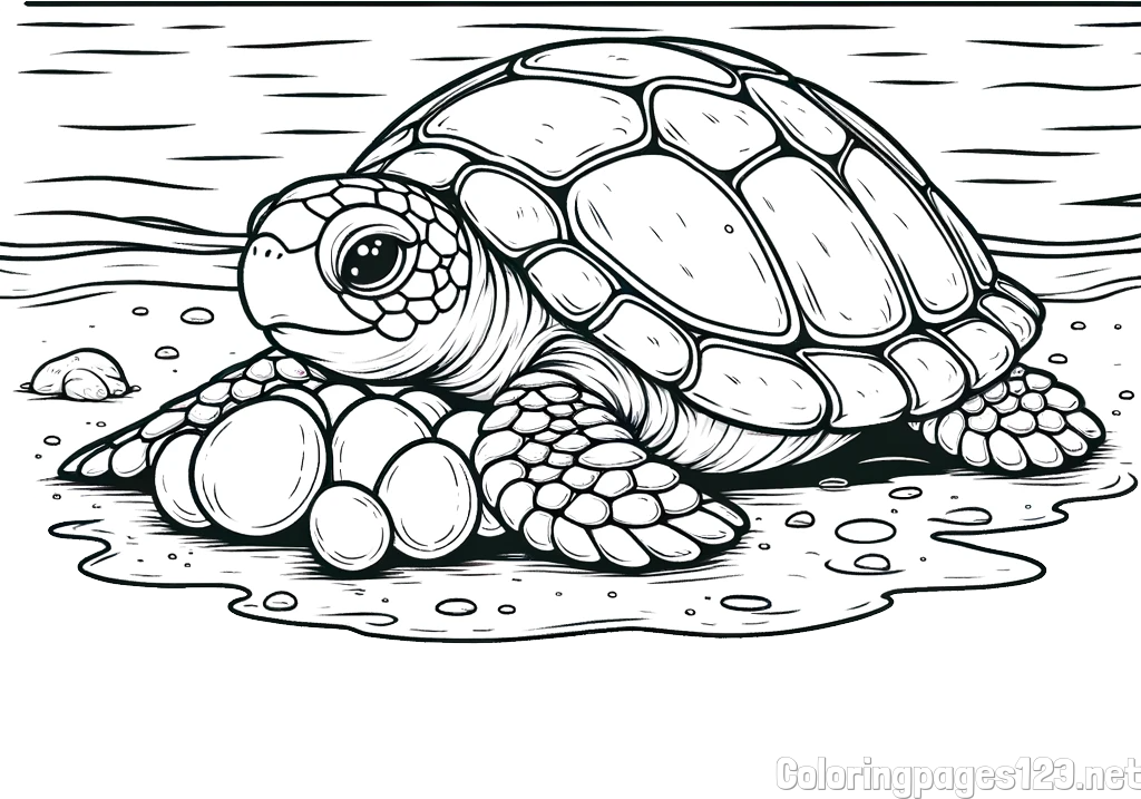 Coloring Page of Turtle Laying Eggs