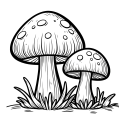 Coloring Page of Two Cute Mushrooms