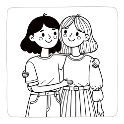 Coloring Page of Two Girls Hugging Each Other