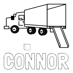 CONNOR Coloring Page alongside Kids' Truck Coloring Page with Open Trailer