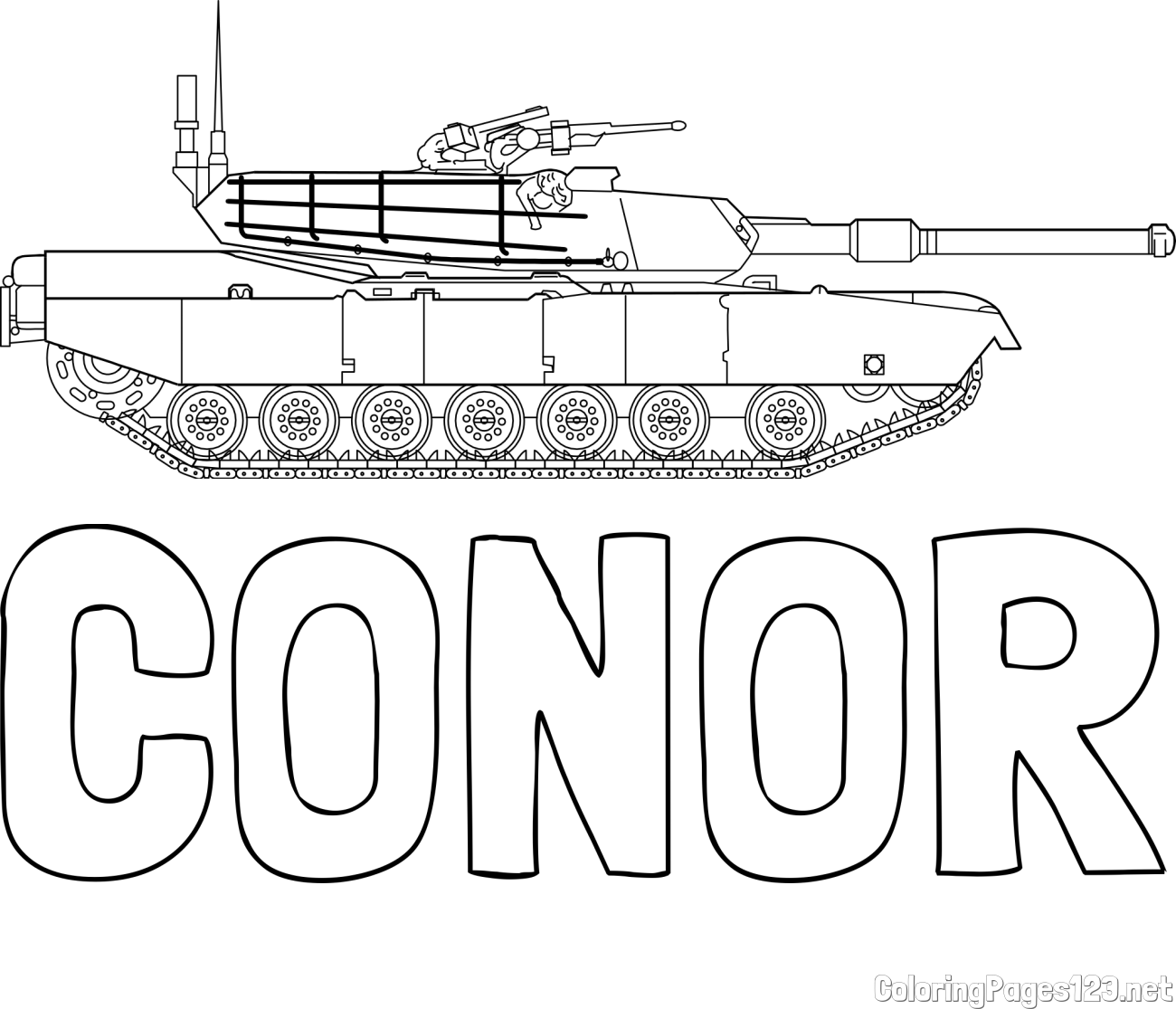 CONOR Coloring Page and M1 Abrams Tank Coloring Page