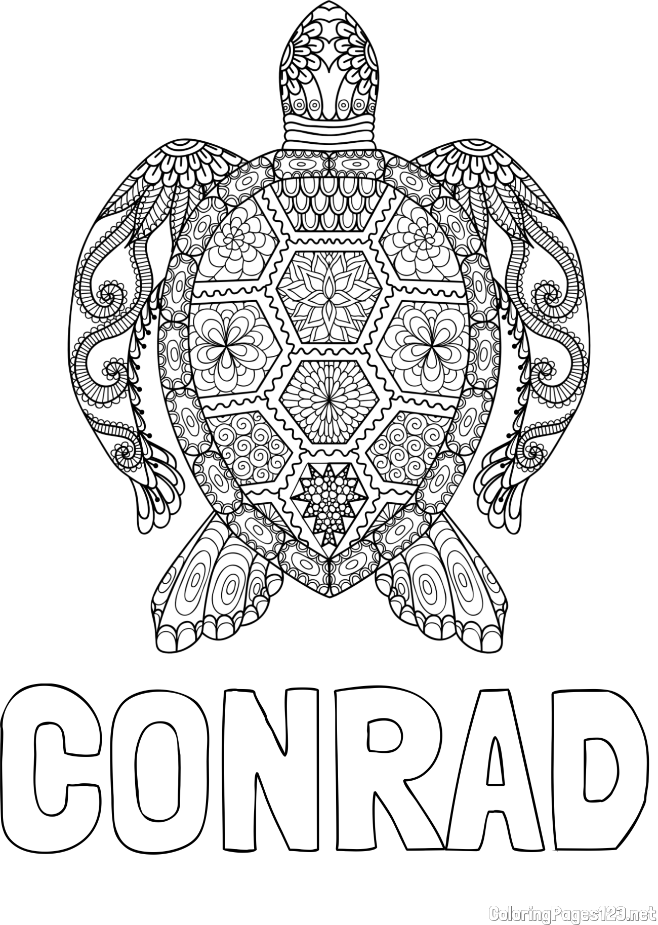 CONRAD Coloring Page and Sea Turtle Mandala Coloring Page