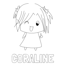 CORALINE Coloring Page alongside Simple Coloring Page of a Smiling Anime Girl
