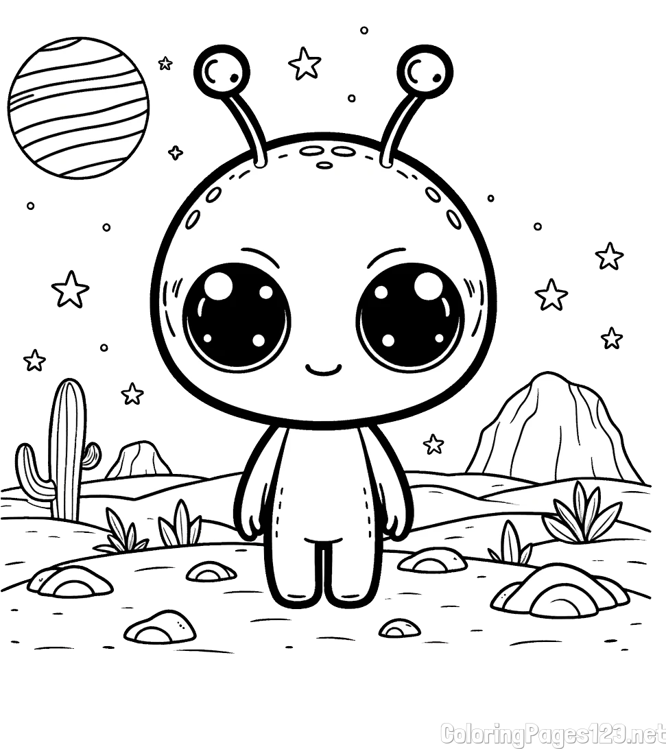 Cute Alien Coloring Page