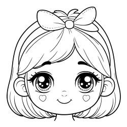 Cute Girl Face with Bow in Hair Coloring Page