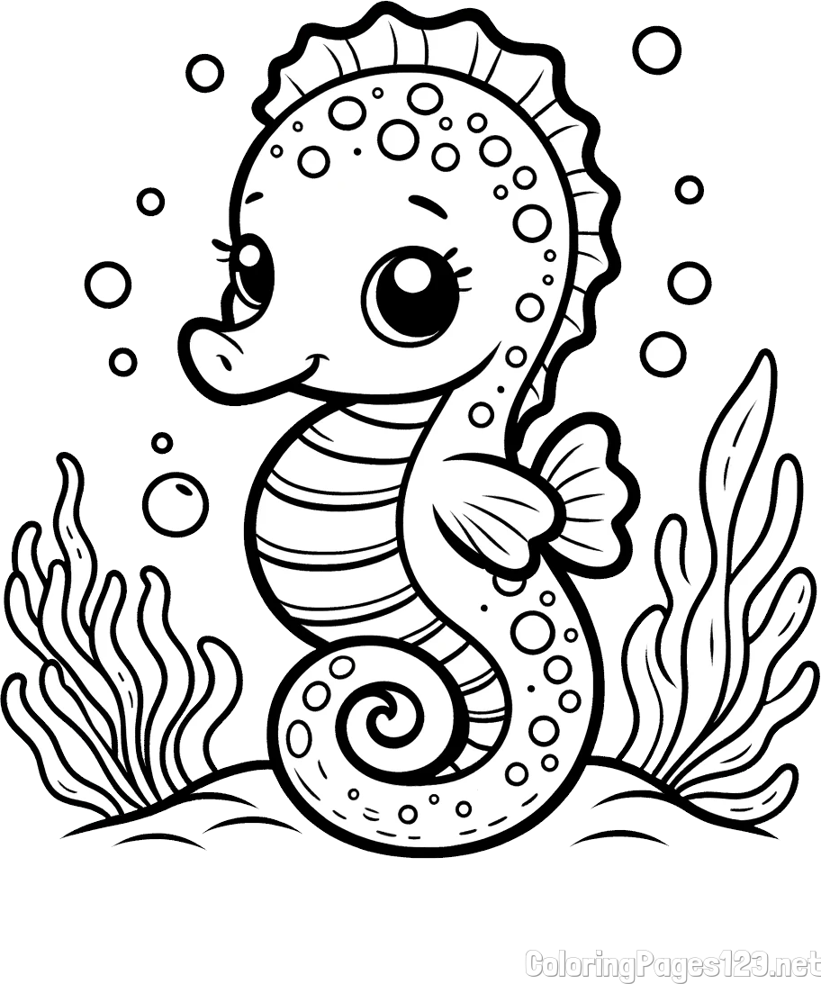 Cute Seahorse Coloring Page