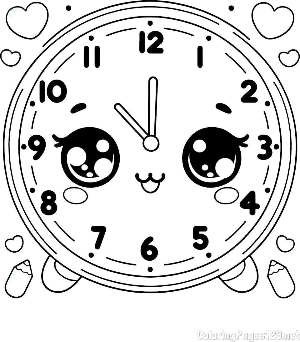 Cute Wall Clock Coloring Page