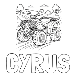 Online Created Coloring Page - CYRUS Coloring Page and Four-Wheeler in Nature Coloring Page