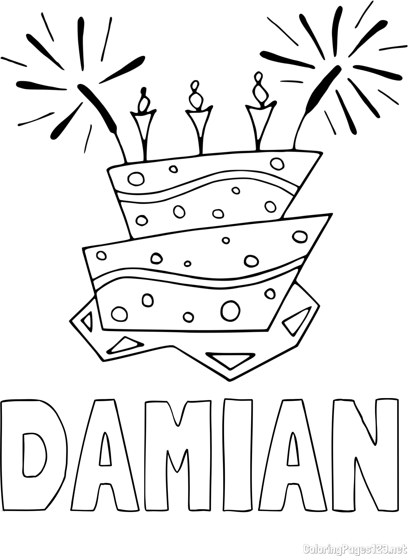 DAMIAN Coloring Page and Birthday Cake Coloring Page
