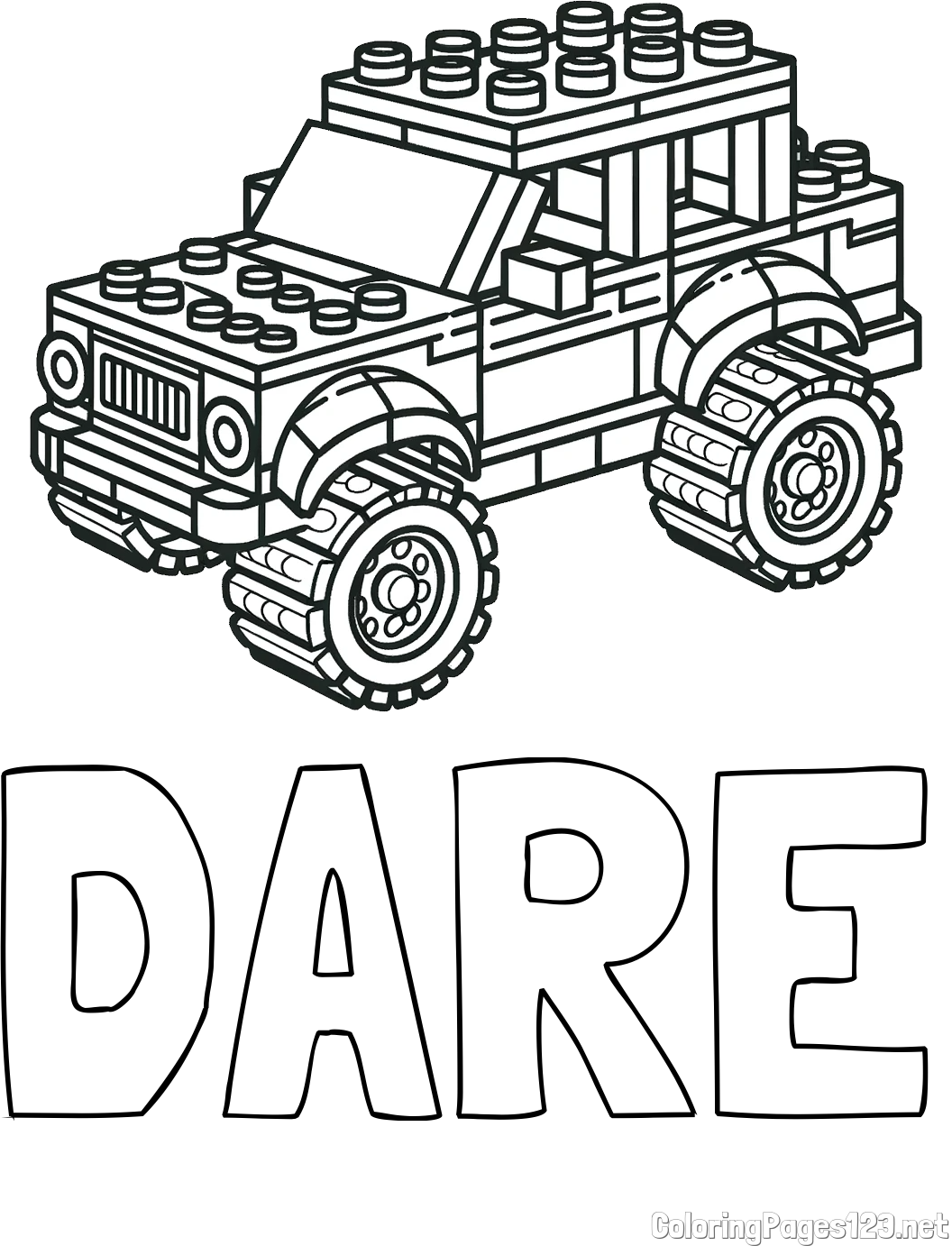 DARE Coloring Page and LEGO Jeep Coloring Page