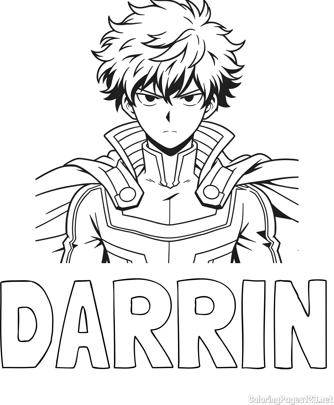 DARRIN Coloring Page and Coloring Page of an Anime Superhero