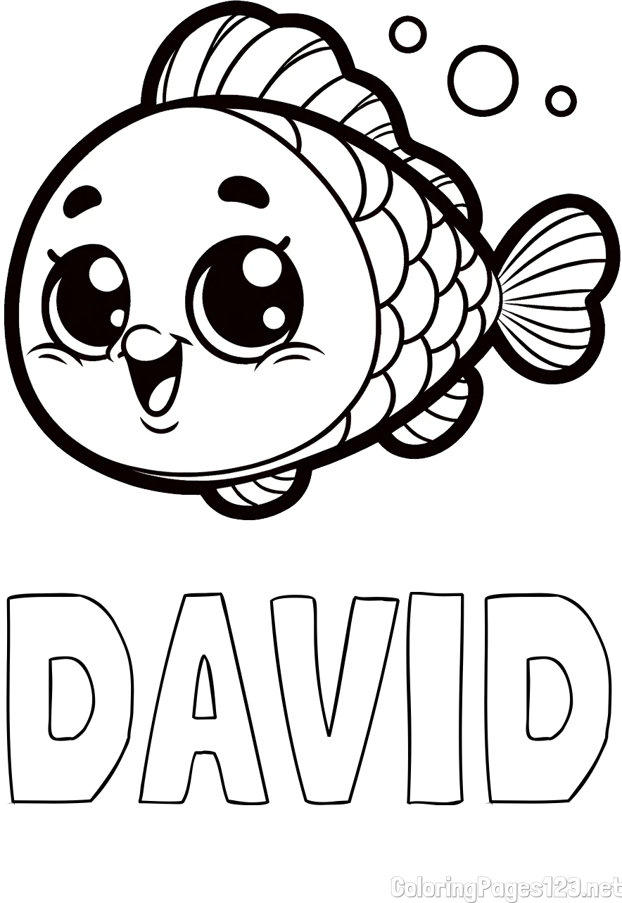 DAVID Coloring Page alongside Coloring Page of a Smiling Fish
