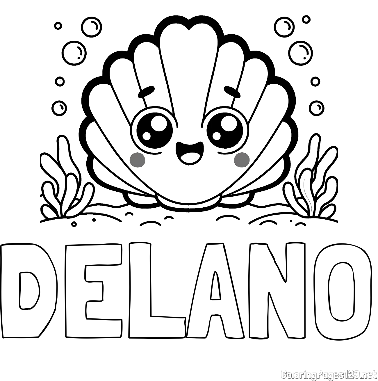 DELANO Coloring Page and Smiling Seashell Coloring Page for Kids