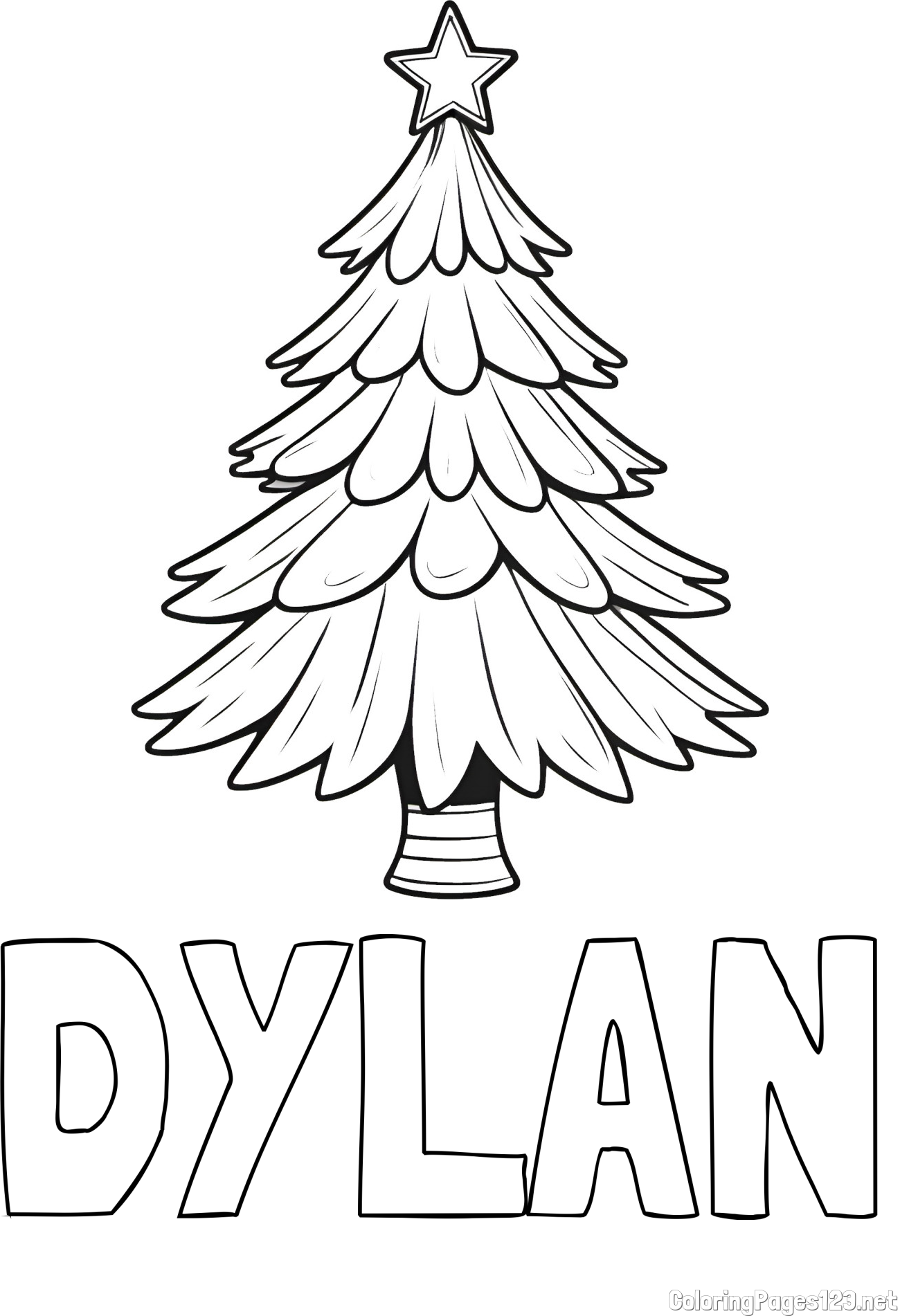 DYLAN Coloring Page and Christmas Tree with Star Coloring Page