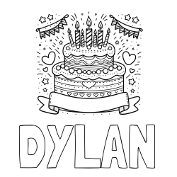DYLAN Coloring Page and Cute Birthday Cake Coloring Page