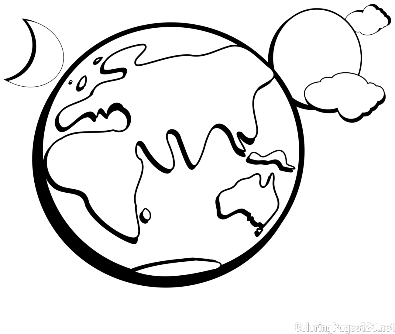 Earth, Sun, and Moon Coloring Page