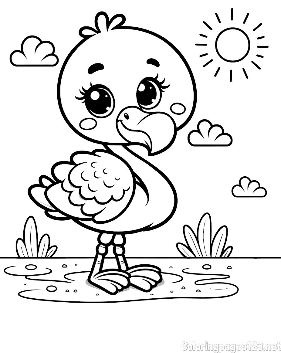 Easy Coloring Page of a Cute Flamingo