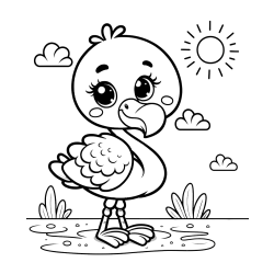 Easy Coloring Page of a Cute Flamingo