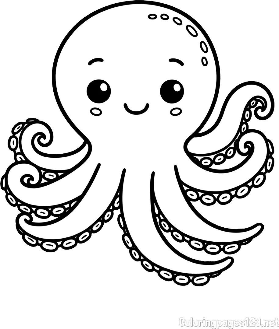 Easy Coloring Page of a Simple Octopus