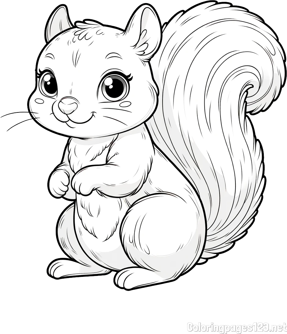 Easy Coloring Page of a Squirrel