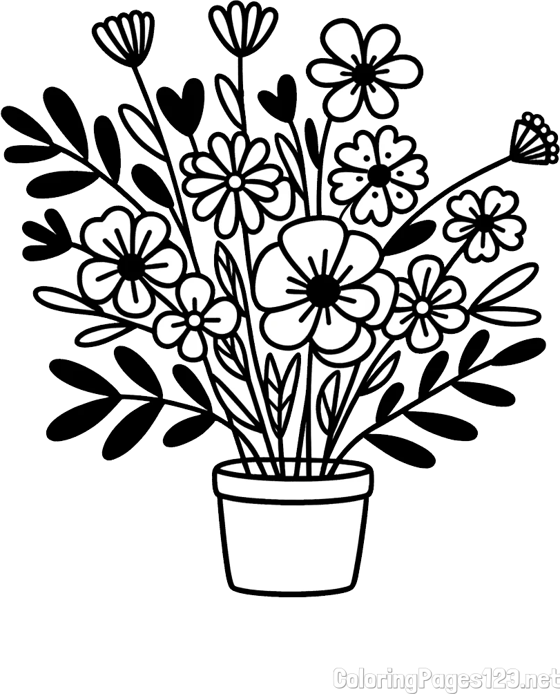 Easy Flower Bouquet Coloring Page