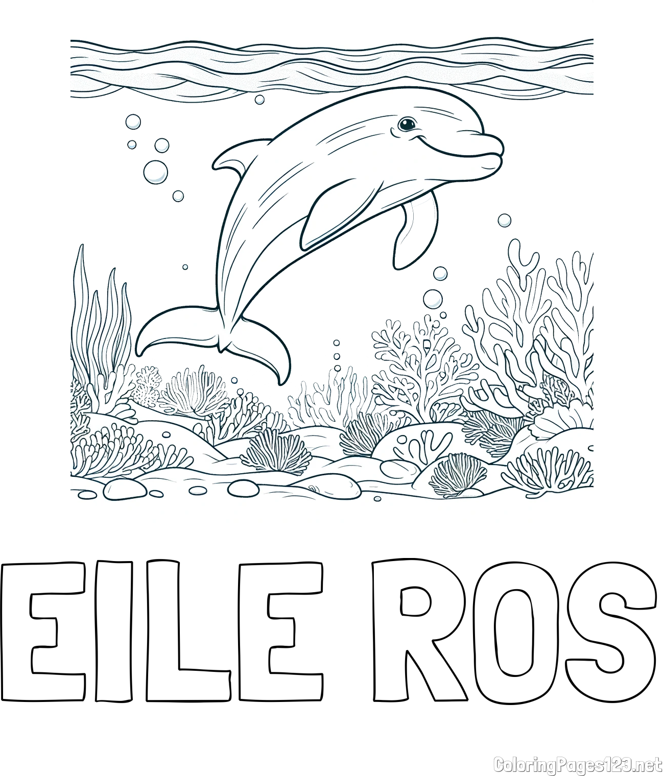 ÉILE RÓS Coloring Page and Coloring Page of a Cute Dolphin Swimming in the Sea