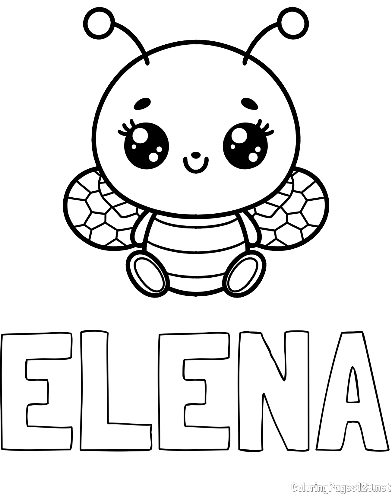 ELENA Coloring Page and Children's Coloring Page of a Cute Bee