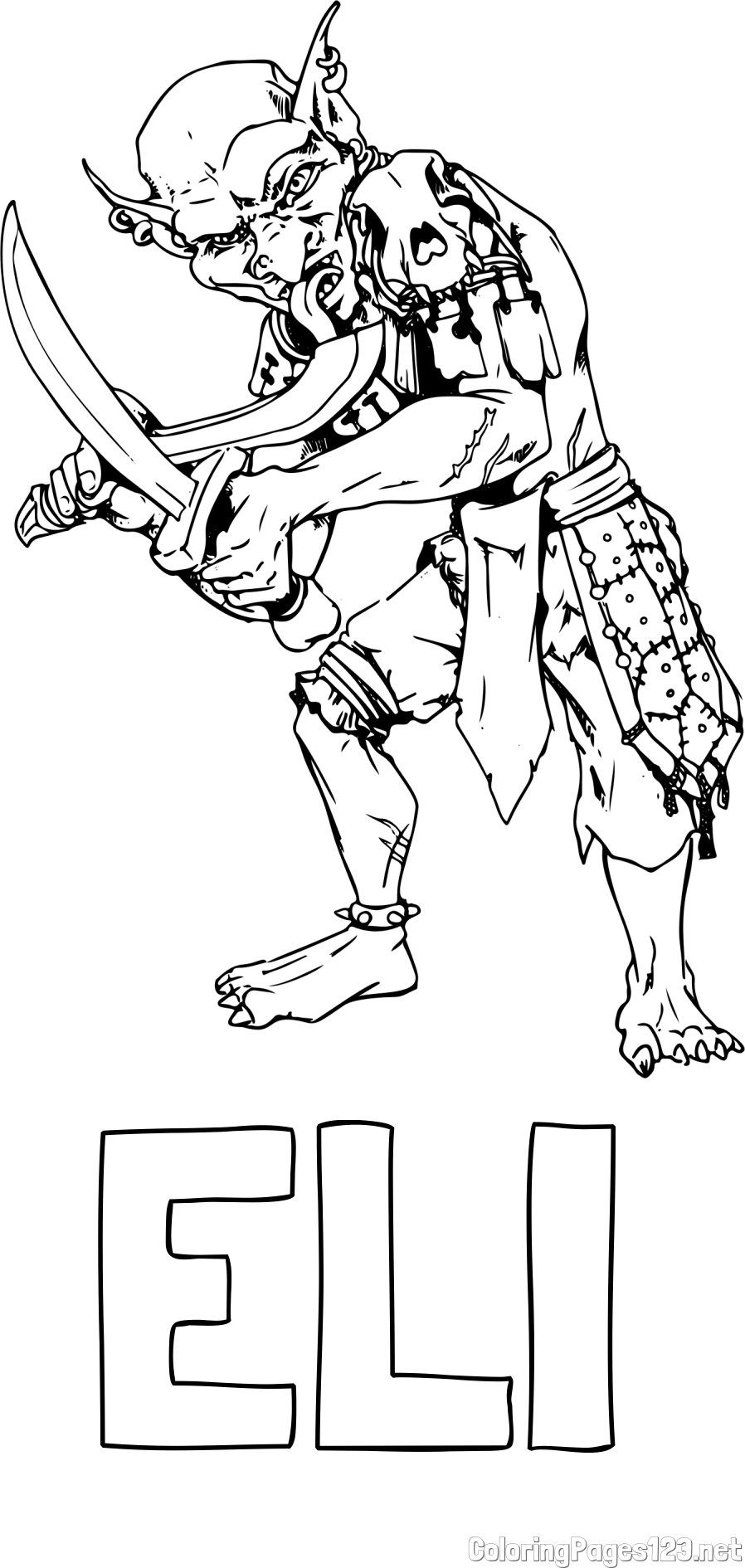 ELI Coloring Page and Fierce Goblin Coloring Page