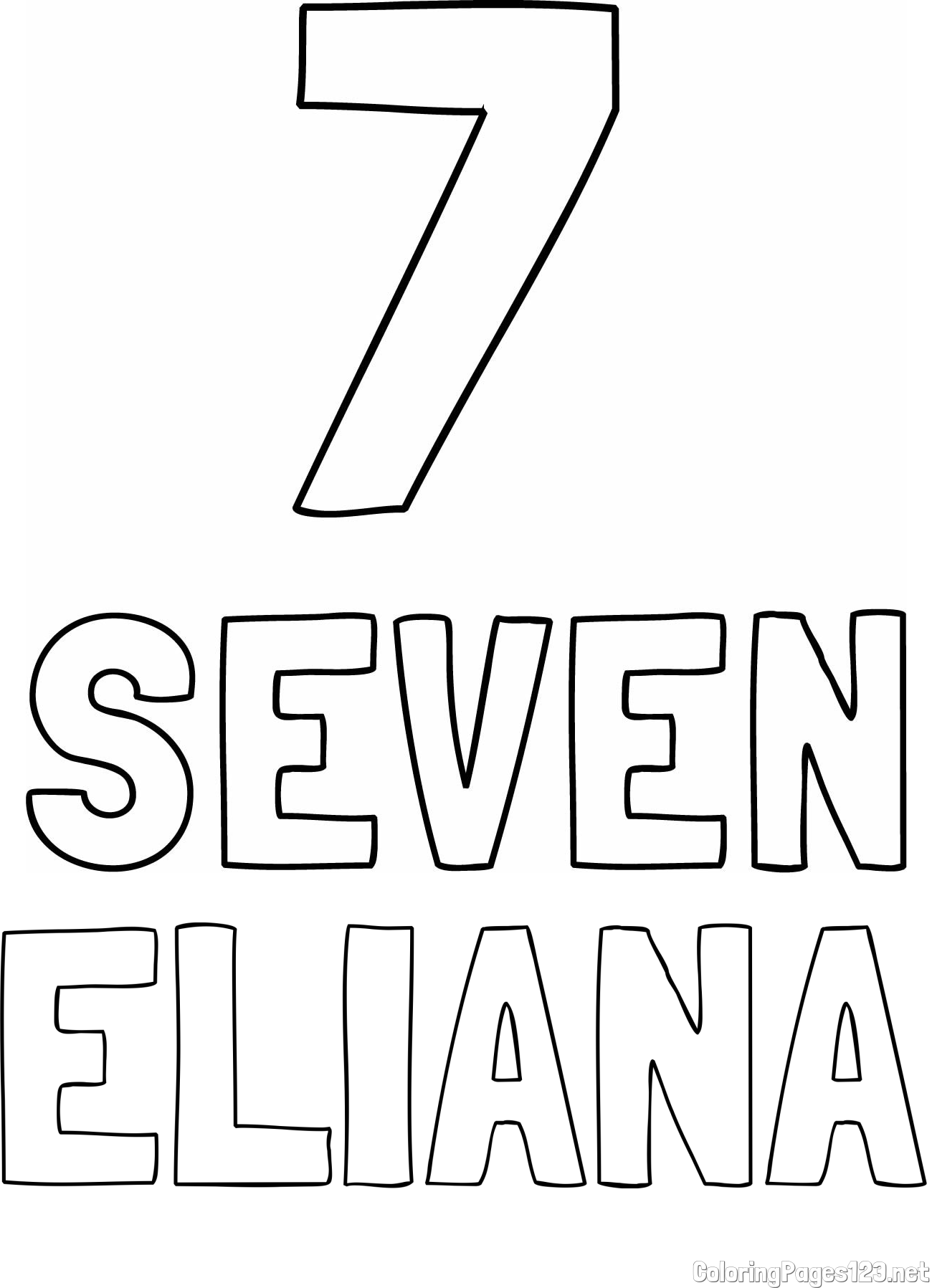 ELIANA Coloring Page and Coloring of the Number Seven (7) with the Written Name