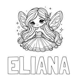 Online Created Coloring Page - ELIANA Coloring Page and Coloring Page of a Cute and Smiling Magical Fairy