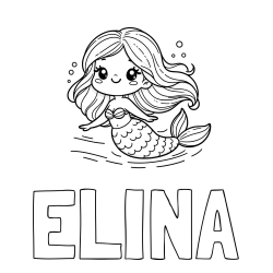 Online Created Coloring Page - ELINA Coloring Page and Coloring Page of a Cute Mermaid