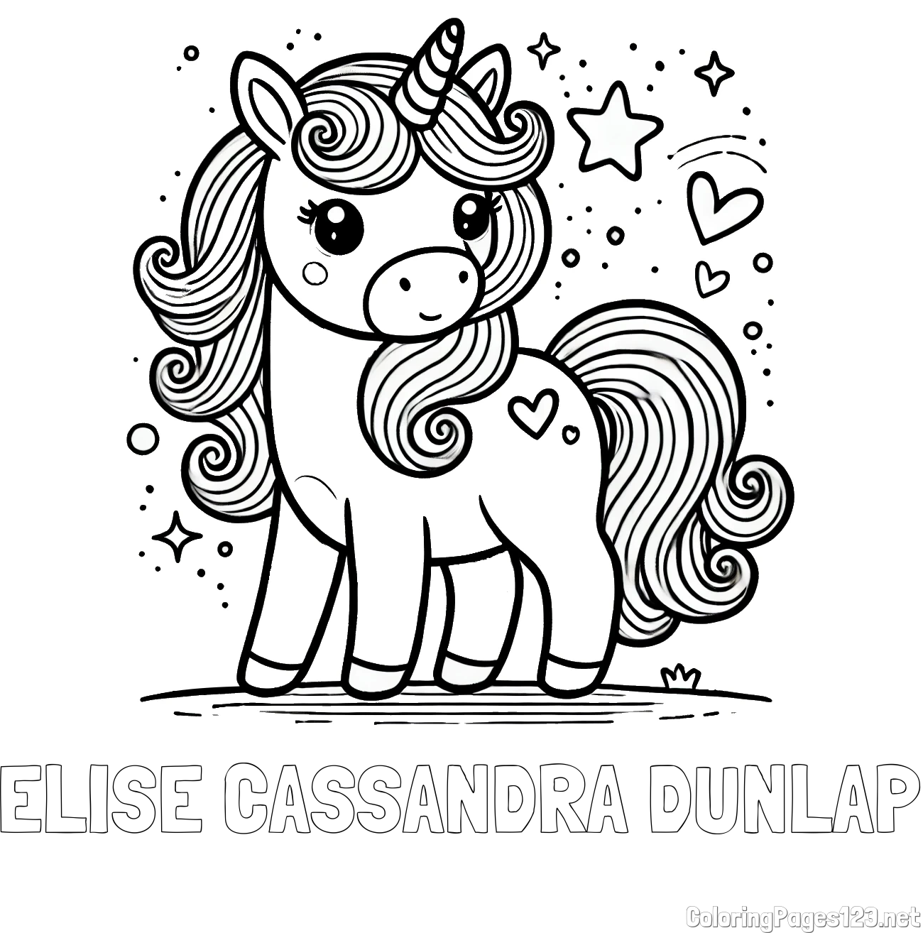 ELISE CASSANDRA DUNLAP Coloring Page and Cute Unicorn Coloring Page