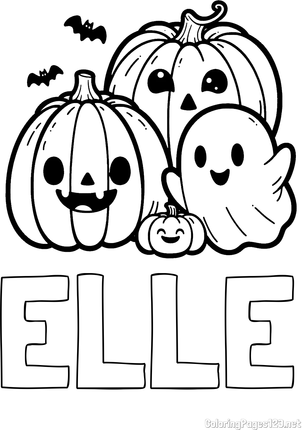 ELLE Coloring Page and Halloween Pumpkin and Ghost Coloring Page