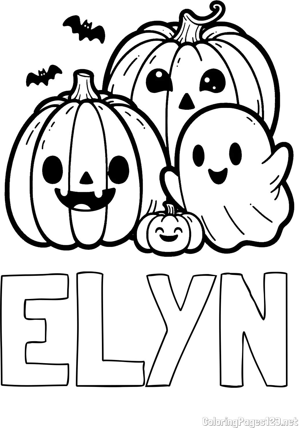 ELYN Coloring Page and Halloween Pumpkin and Ghost Coloring Page