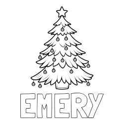 Online Created Coloring Page - EMERY Coloring Page and Christmas Tree with Star and Ornaments Coloring Page