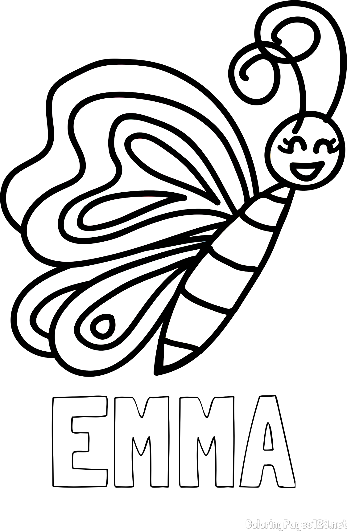 EMMA Coloring Page alongside Simple Butterfly Coloring Page