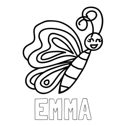 EMMA Coloring Page alongside Simple Butterfly Coloring Page