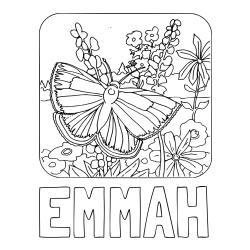 Online Created Coloring Page - EMMAH Coloring Page and Butterfly on Flower Coloring Page