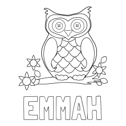 Online Created Coloring Page - EMMAH Coloring Page and Owl on a Branch Coloring Page