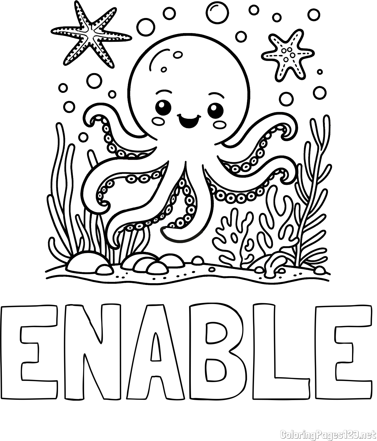 ENABLE Coloring Page and Coloring Page of a Cute Octopus in the Ocean