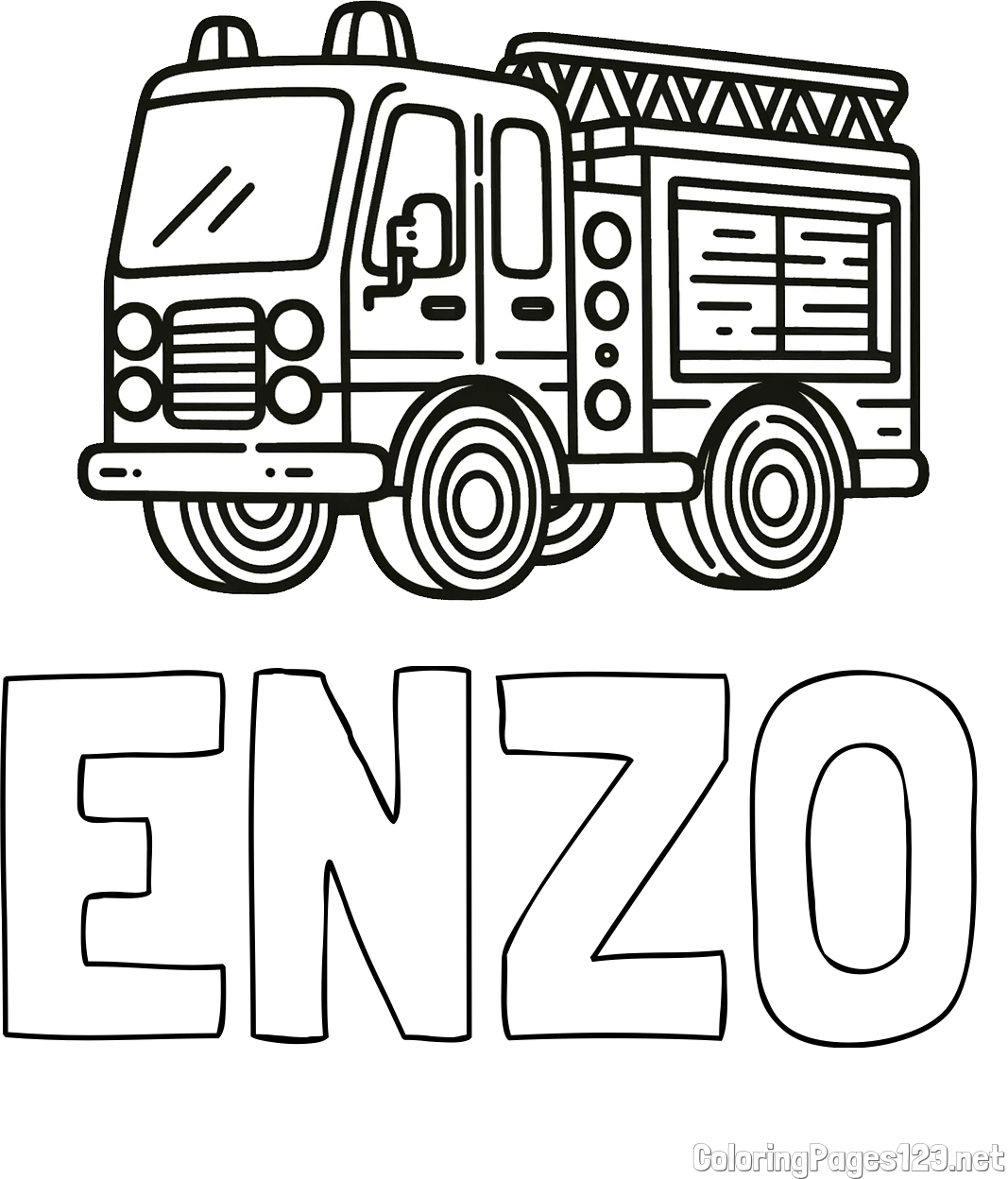 ENZO Coloring Page and Coloring page of a fire truck