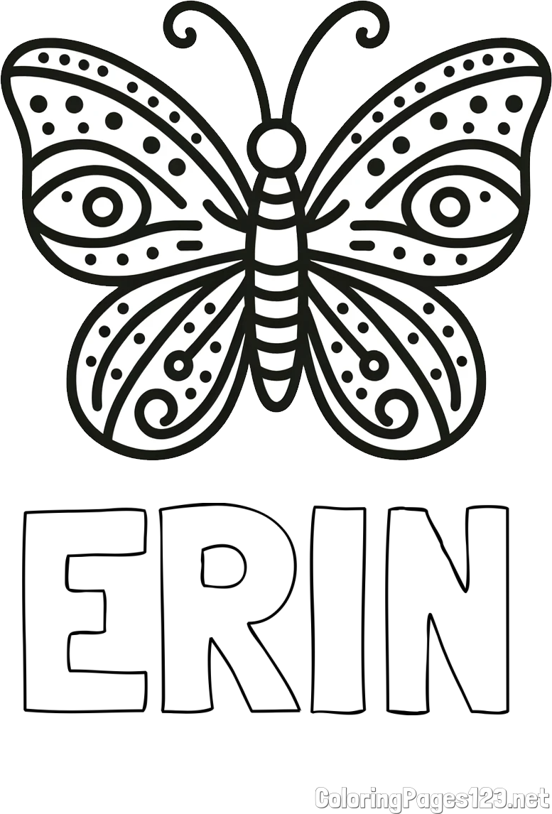 ERIN Coloring Page and Butterfly Coloring Page (Simple)