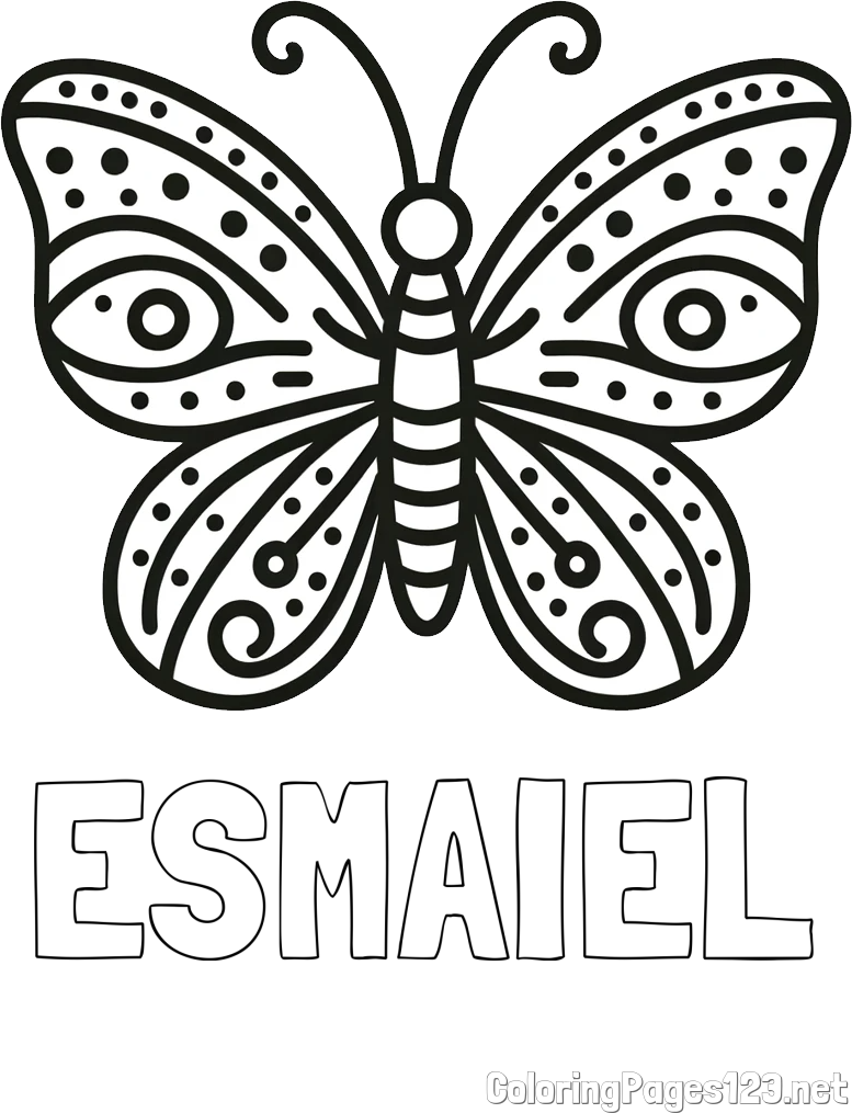 ESMAIEL Coloring Page and Butterfly Coloring Page (Simple)