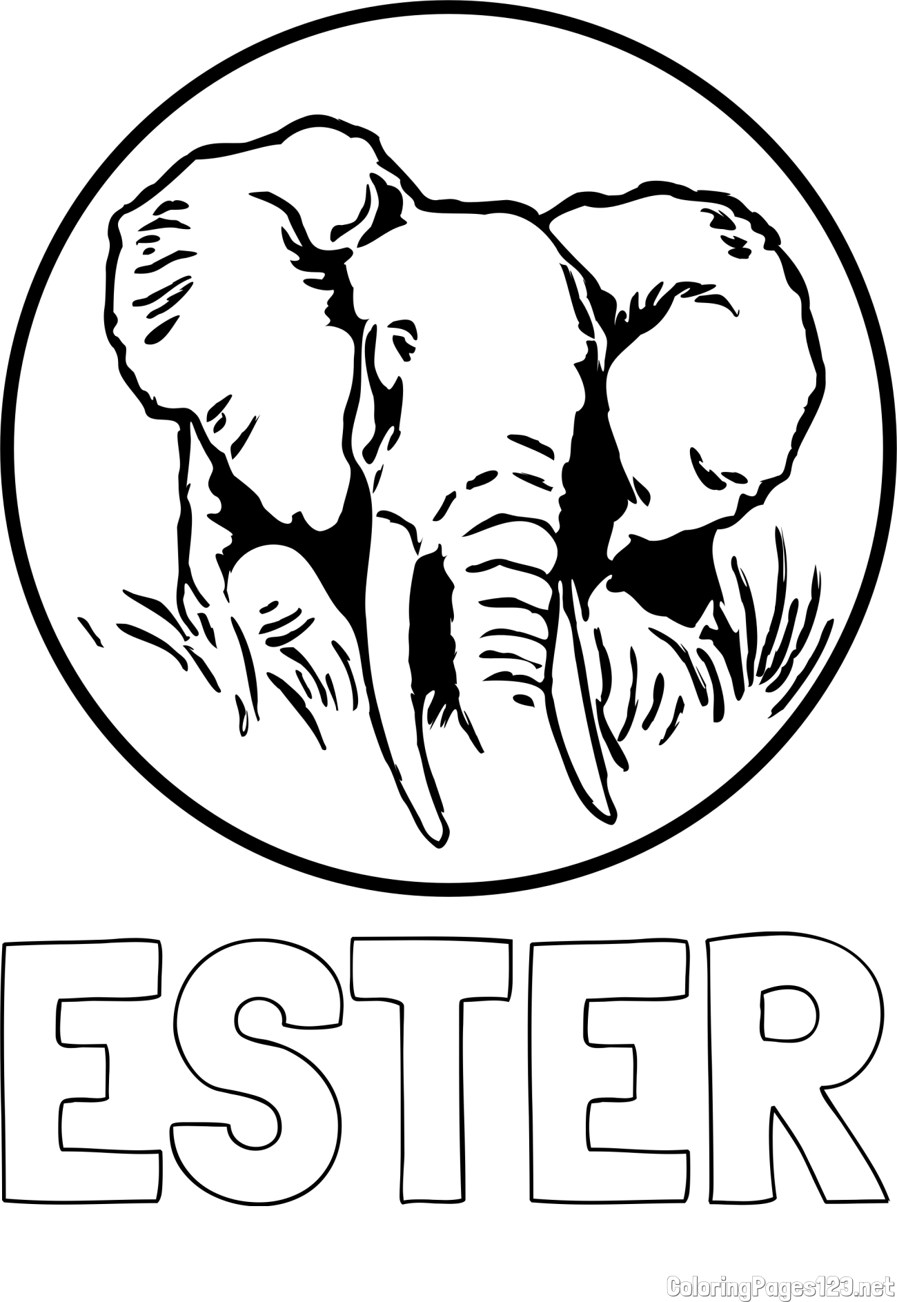 ESTER Coloring Page alongside Elephant Head in Circle Coloring Page